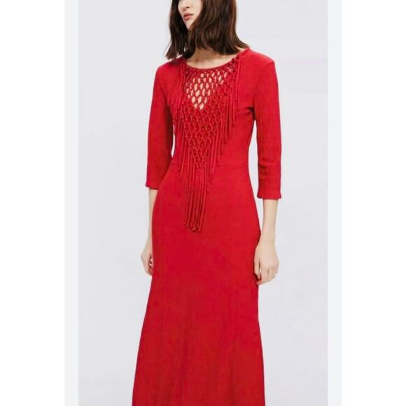 Zara Dresses & Skirts - Zara women's red knotted crochet neck maxi dress braided macrame bodice